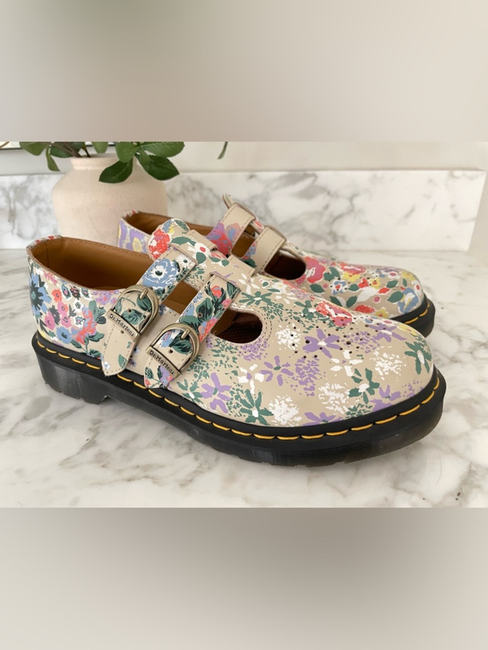Dr. Martens 8065 Floral Mash Up Mary Jane Parchment Beige Sz 9 Womens - Picture 2 of 9